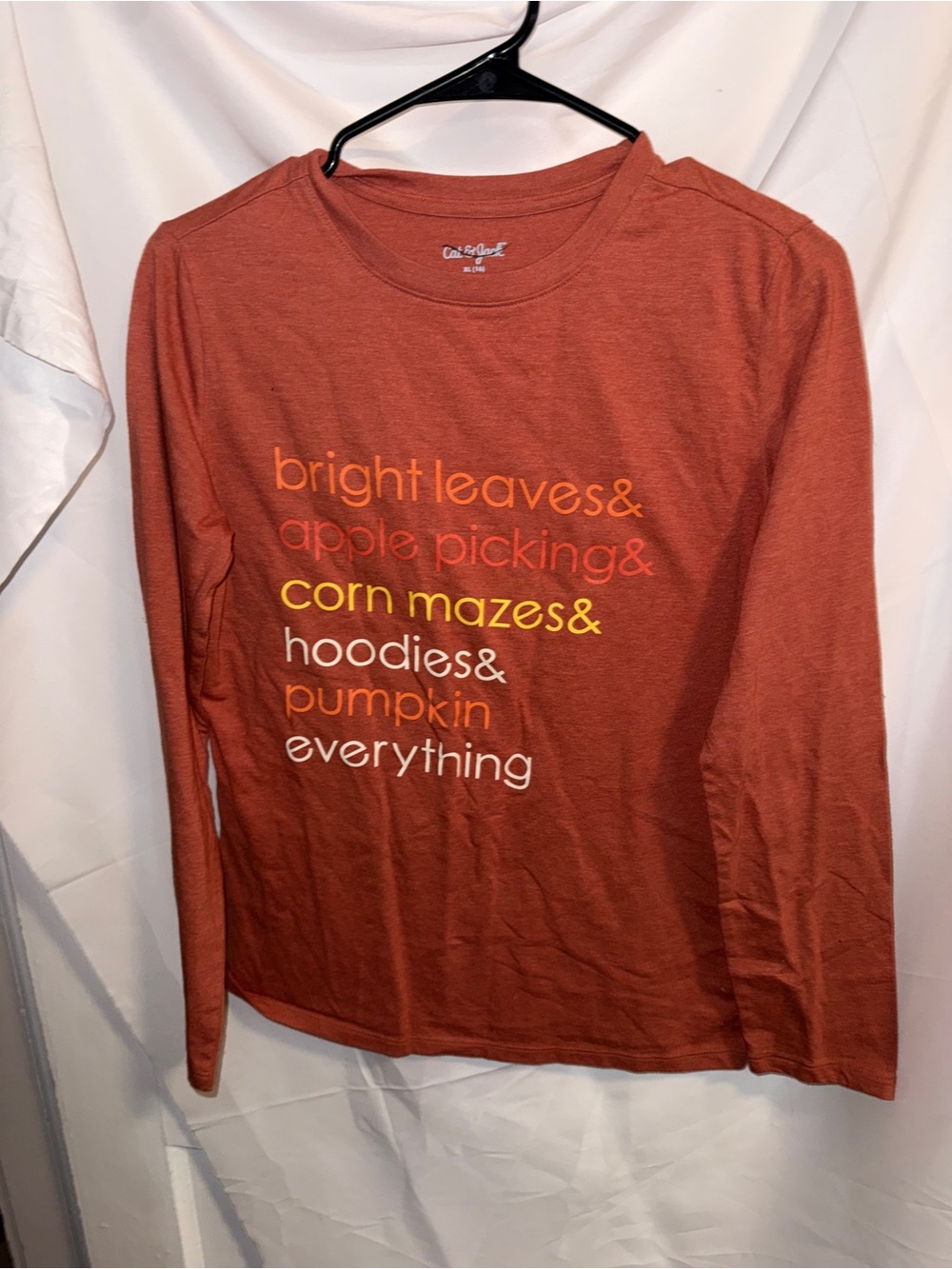 Cat & Jack Rust Orange Long Sleeve Tee with Fall Phrase Print